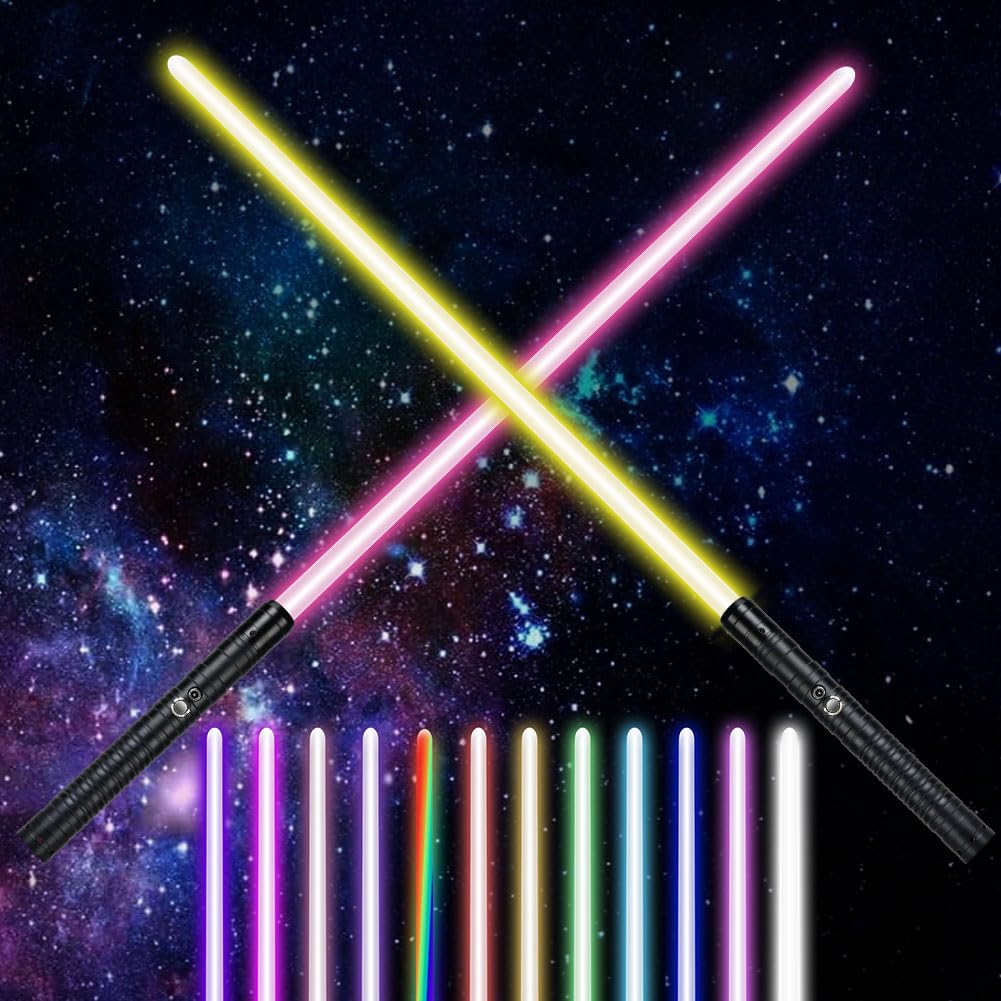 AYESY Light Up Saber with Sound, 2 Pack 14 Color Retractable Lightsaber for Kids, LED Light Expandable Toy for Boys Kids Teenagers Halloween Dress Up Parties Gifts