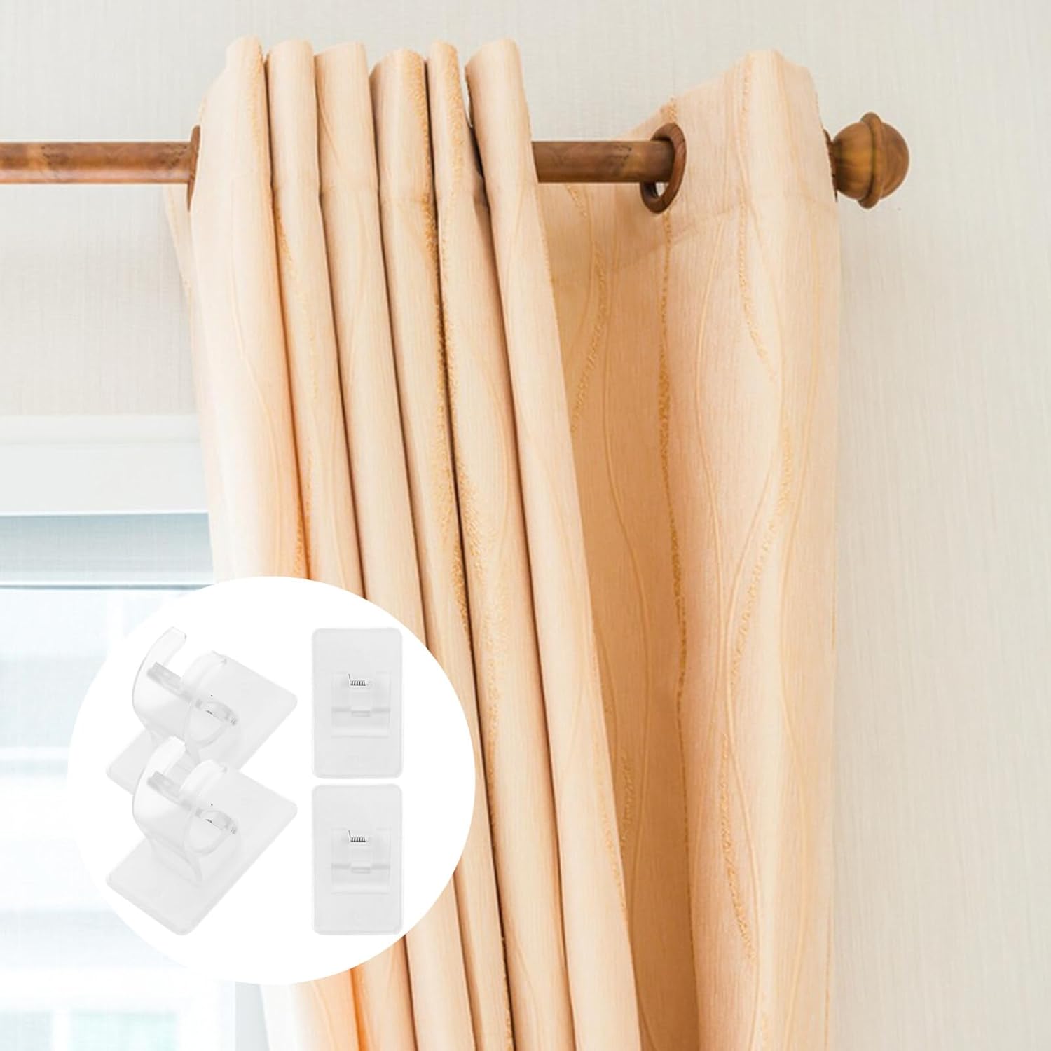 Kichvoe 4pcs Self-Adhesive Curtain Rod Brackets Wall Mount Drapery Hooks Holders for Easy Installation Bedroom Living Room Kitchen and Office