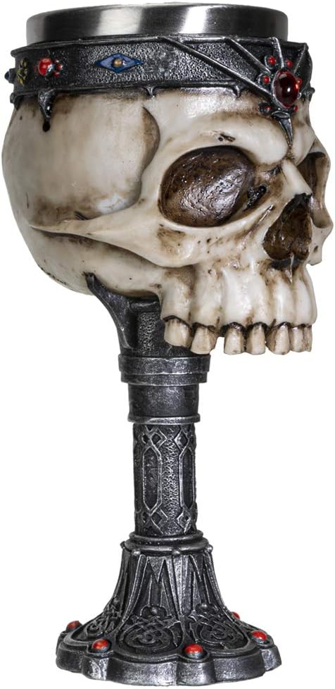 SUMMIT COLLECTION Crowned Gothic Ossuary Skull Wine Goblet Removable Stainless Steel Insert Stemware Sacrificial Ceremonial Skull Wine Cha