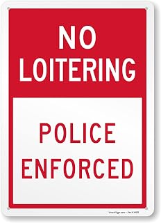 SmartSign "No Loitering Police Enforced" Private Property Metal Sign, 14 x 10 inch, 40 mil Laminated Rustproof Aluminum, Indoor/Outdoor Use, Red and White, Made in USA