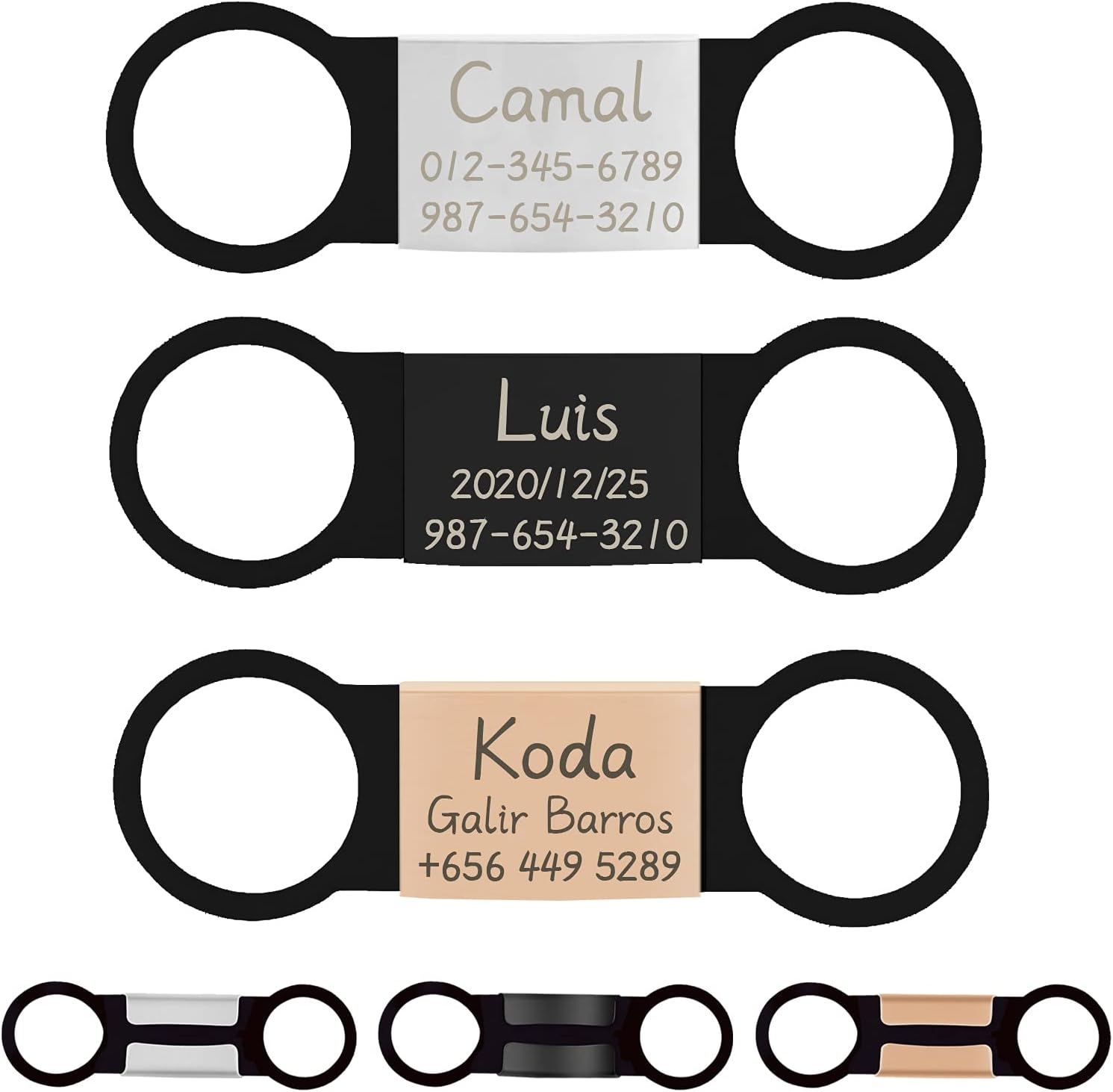 CAMAL Slide-On Pet ID Tags Pack of 3 Jingle Free Dog Tags Personalized Cats Tags Engraved with Name and Phone Number or More for Dog and…