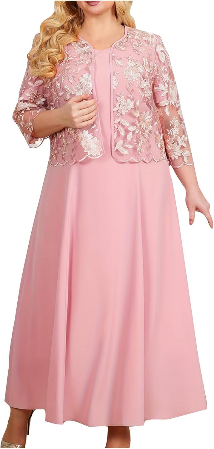 Mother of The Bride Dress with 3/4 Sleeve Lace Jacket Plus Size Mother of The Grooms Wedding Guest Dresses for Women