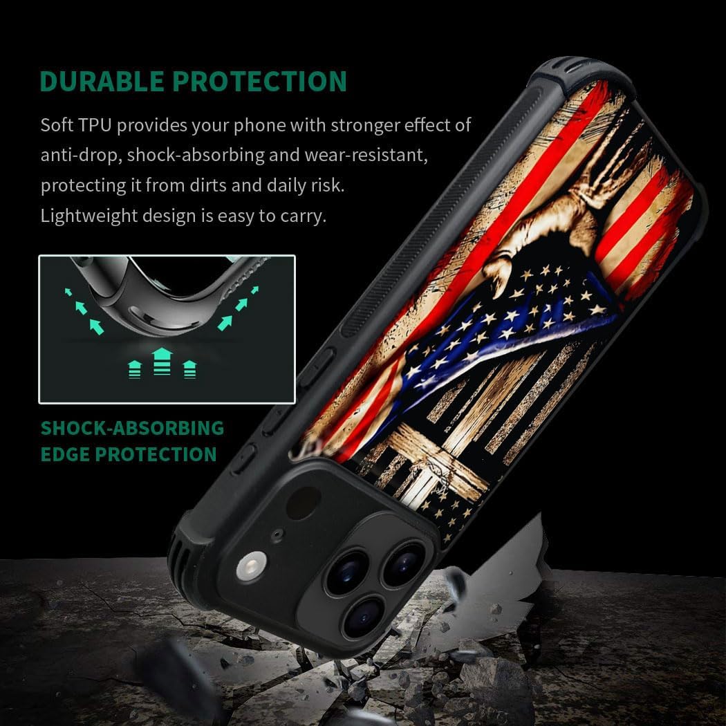 case for iPhone 17 Pro Max,Compatible with Magsafe,All-Round Protection Shockproof Anti-Scratches TPU Case Cover-Wooden Cross Power American Flag - Image 4