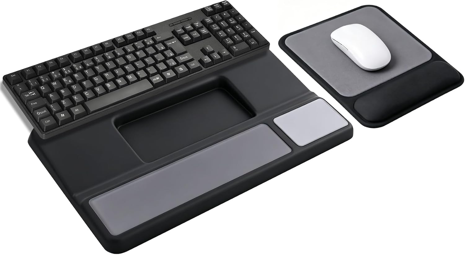 JIKIOU 3-in-1 Ergonomic Keyboard Stand with Wrist Rest | Comfy Keyboard Riser Holder, Memory Foam and Non-Slip PU Base for Pain Relief, Dual-Angle Keyboard Support, Hidden Storage