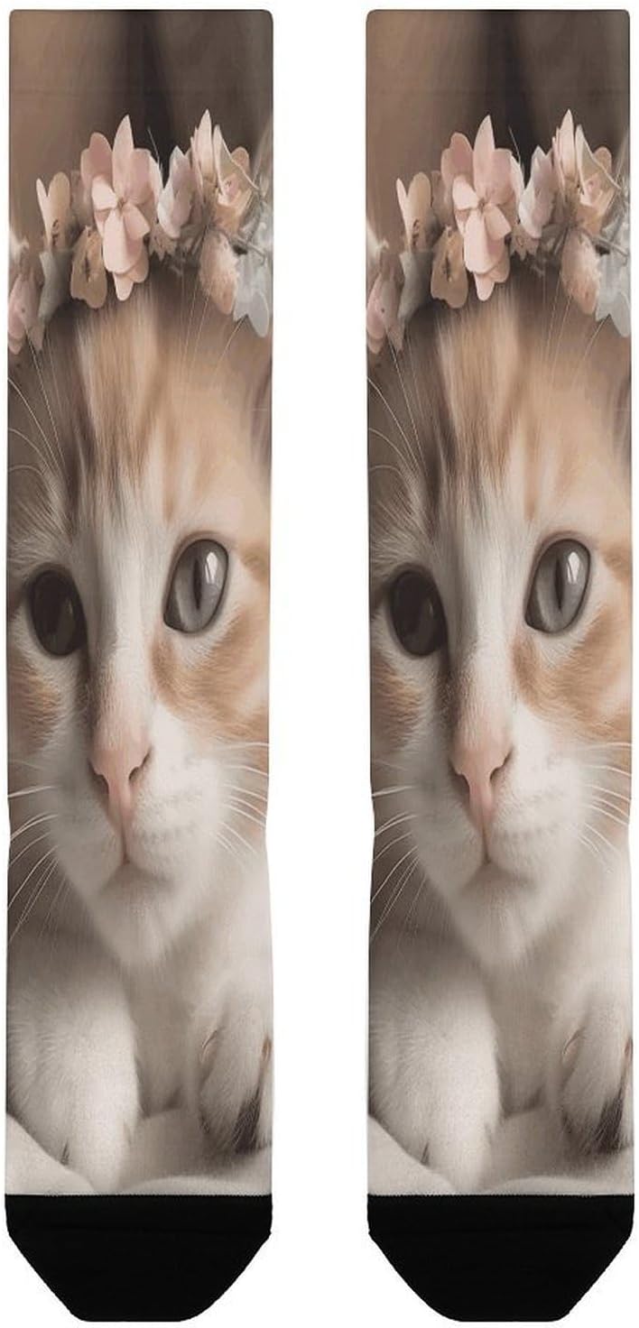 Sweet Animals Cute Cat Compression Socks for Men Women | Funny Novelty Knee High Socks, Breathable Cozy Soft Football Sock, Over The Calf Socks for Casual Work Athletic Sock & Gifts