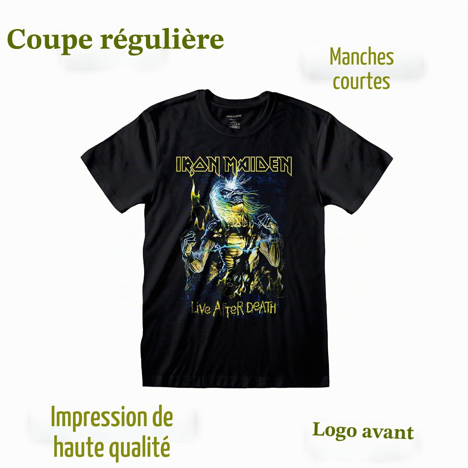 T-shirt Iron Maiden Live After Death T-shirt Rock Officiel Noir Band Heavy Metal Coton Unisexe Adulte Garçon.