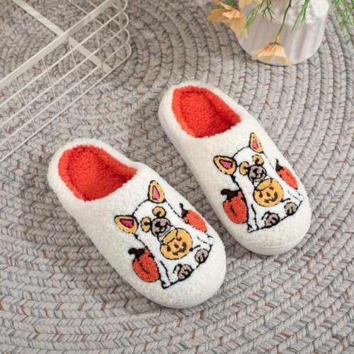 Image of Womens Mens House Slippers Retro Comfy Warm Plush Slip on Fluffy Memory Foam Home Sippers for Winter Indoor Outdoor