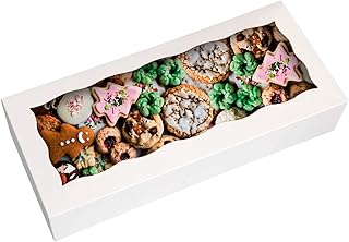15-Pack White Pastry Bakery Box 12.5x5.5x2.5inch,Large Donuts,Muffins,Cookies Boxes with PVC Window - Auto-Pop up Paper Box Nature Cardboard Take Out Container,Pack of 15