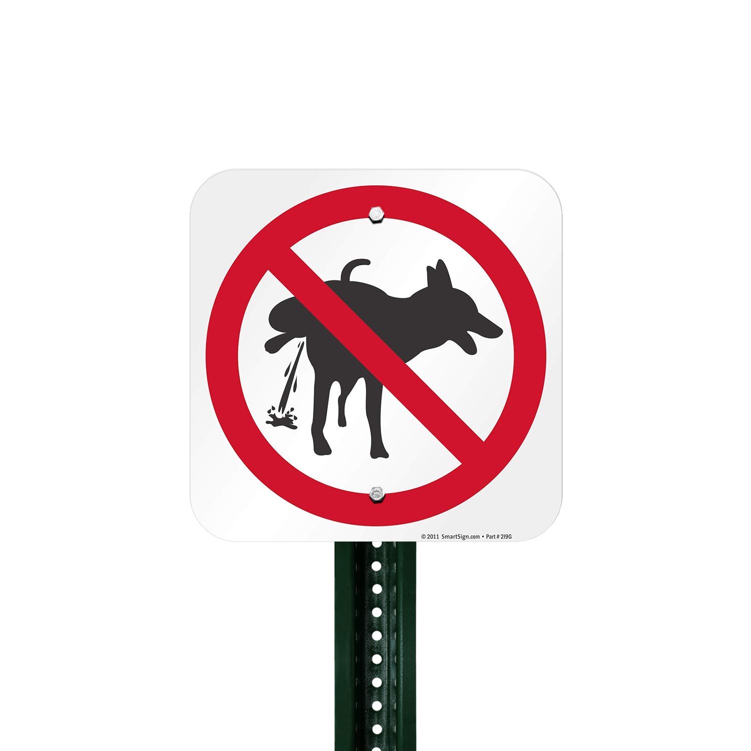 SmartSign 12 x 12 inch No Dog Peeing Symbol Metal Sign, Screen Printed, 63 mil Laminated Rustproof Aluminum, Red, Black and White