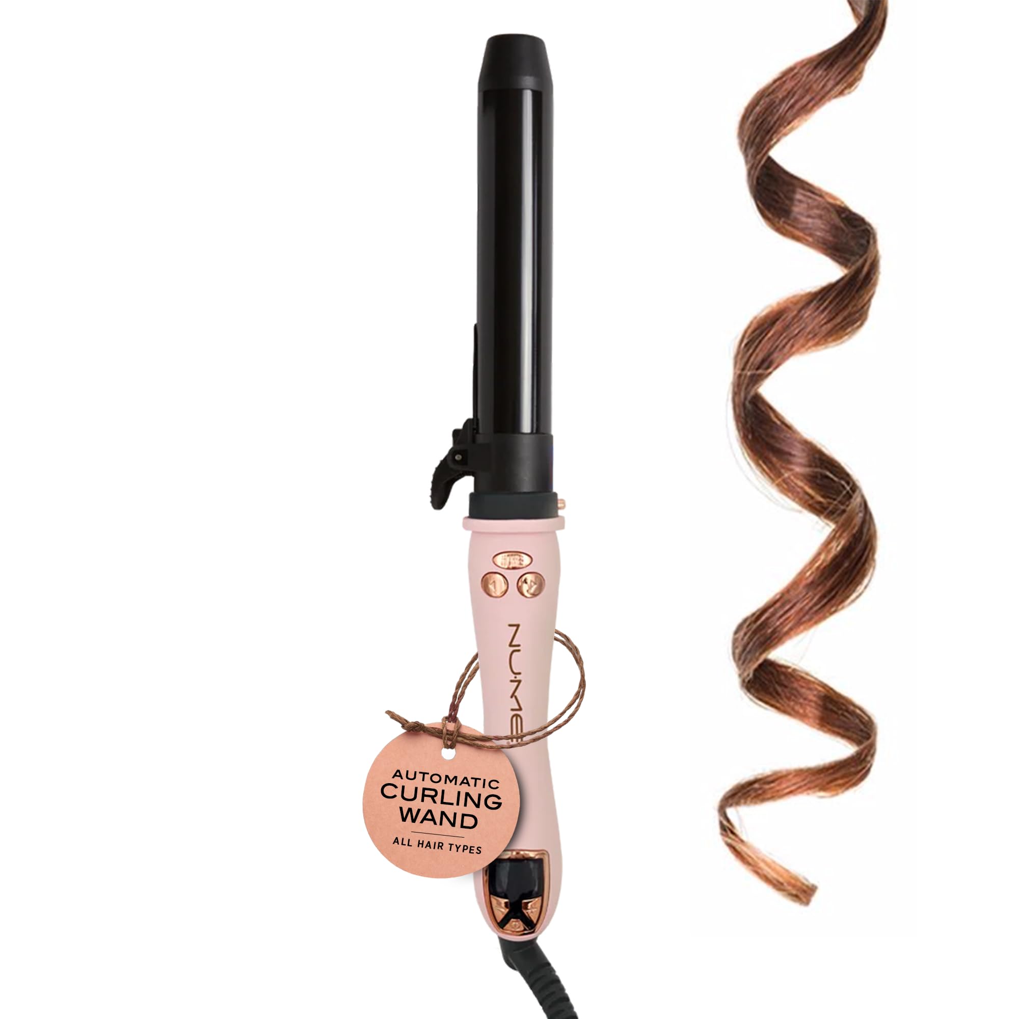 NuMe Professional Automatic Rotating Curling Iron 1-inch - Fixed Temperature - Tourmaline Ceramic - Large Barrel for Long