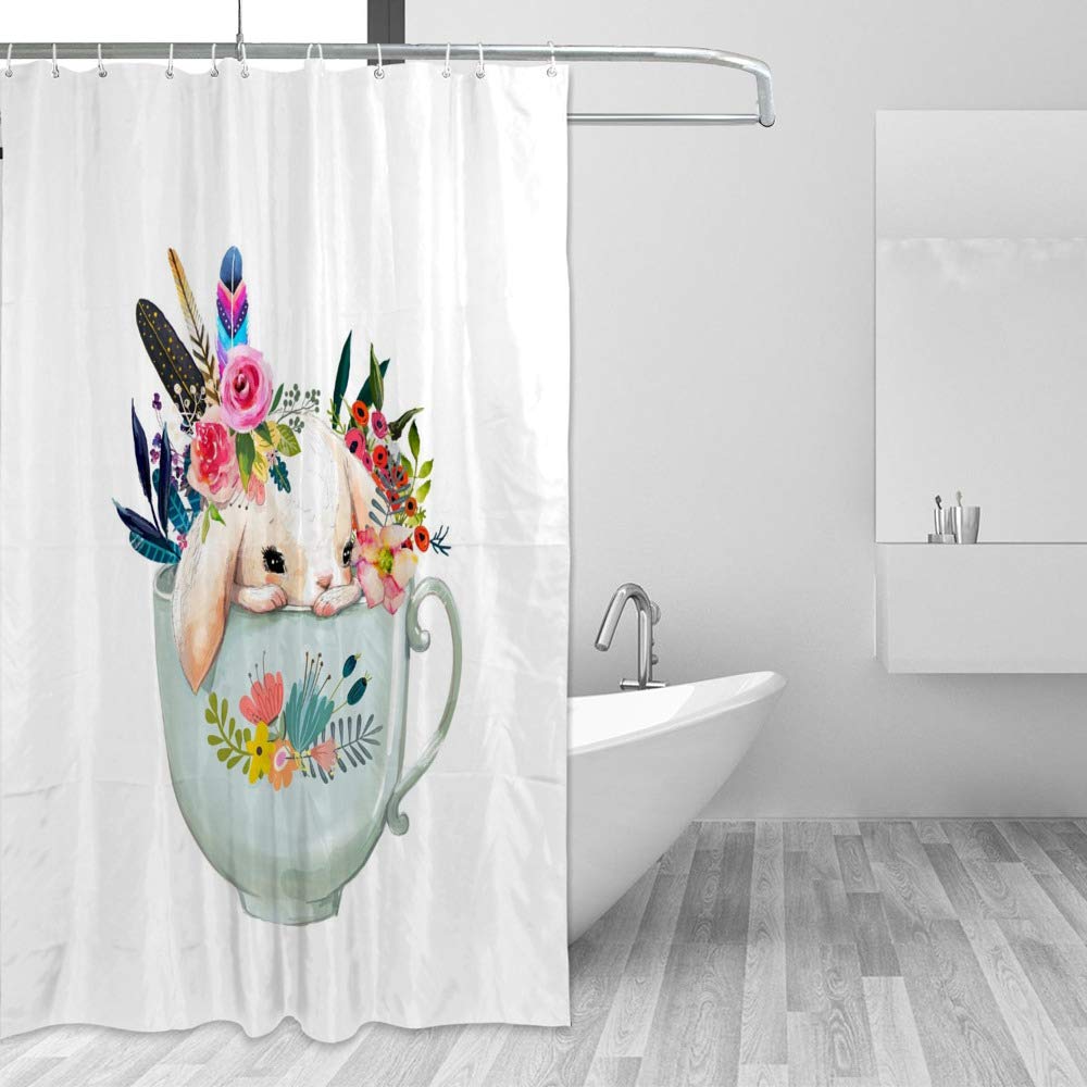Rideau de douche imperméable lièvre tissu polyester anti-moisissure 60x72 inch