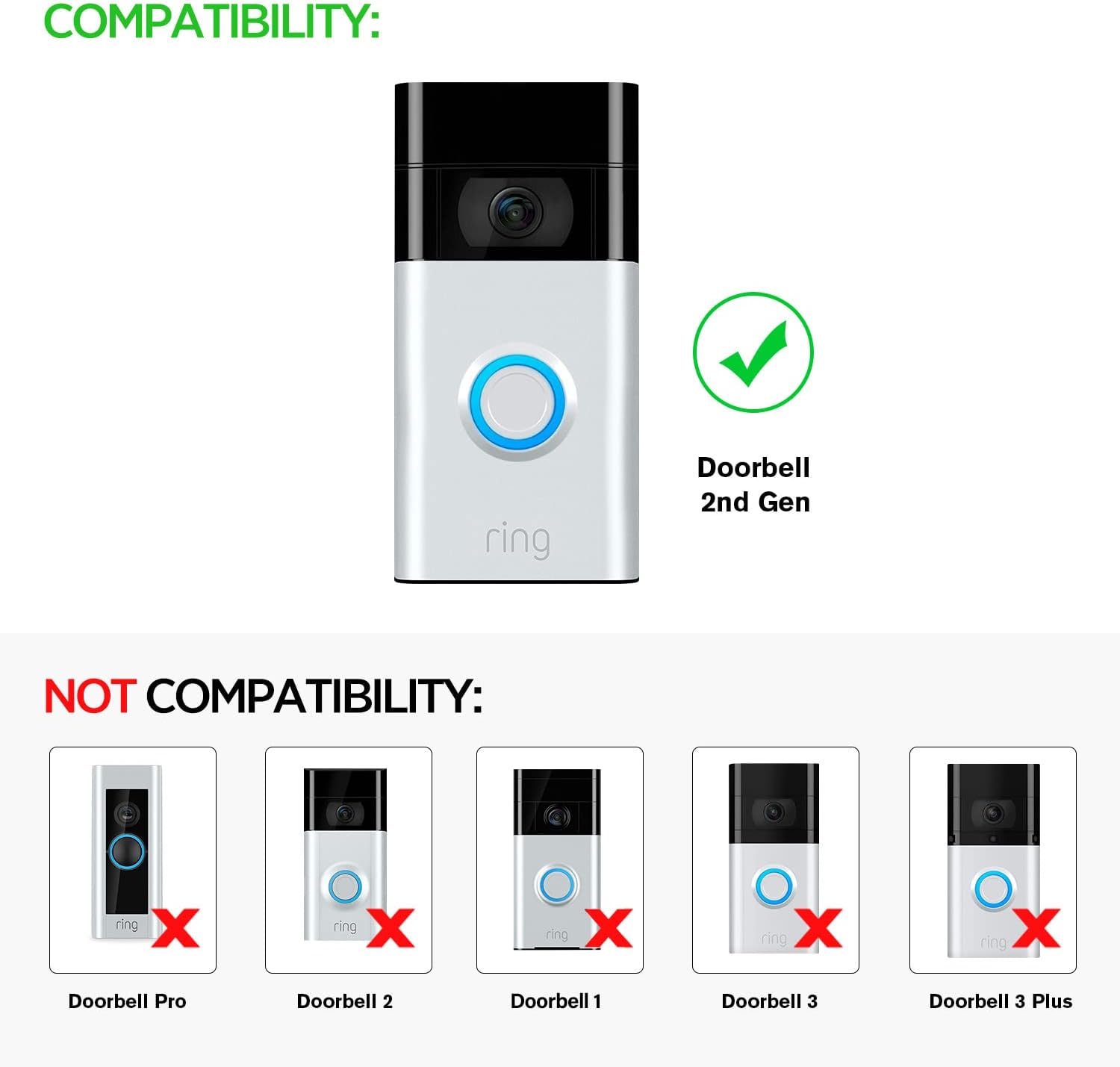 OLAIKE 26ft/8m Charge Cable with DC Power Compatible with Video Doorbell 2nd Generation – 2020 Release,Weatherproof Cable to Continuously Charge,No Need to Change the Batteries,Black