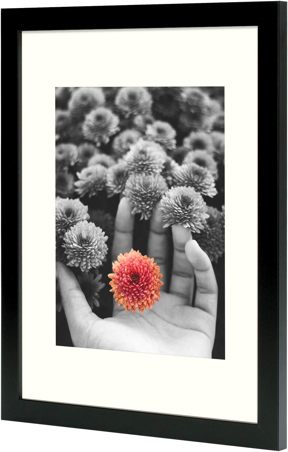 Frametory, 12x16 Picture Frame with Mat for 8.5x11 Photo - High Definition Glass Wide Molding - Preinstalled Wall Mounting Hardware (Black, 1 Pack)