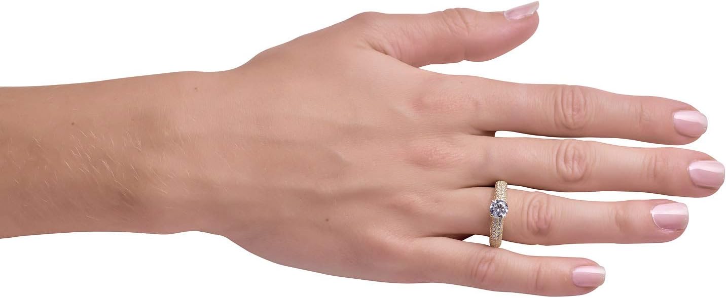 AVORA 10K Yellow Gold 1 Carat Simulated Diamond CZ 4-Row Engagement Wedding Anniversary Ring