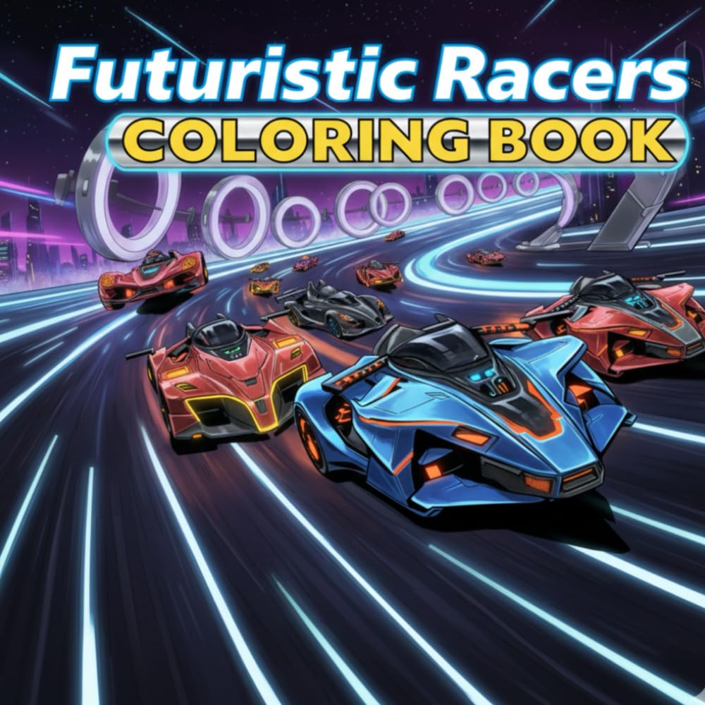 Futuristic Racers: The Ultimate kids car coloring book featuring sleek drones and futuristic racers. (Coloring Adventures for Kids)