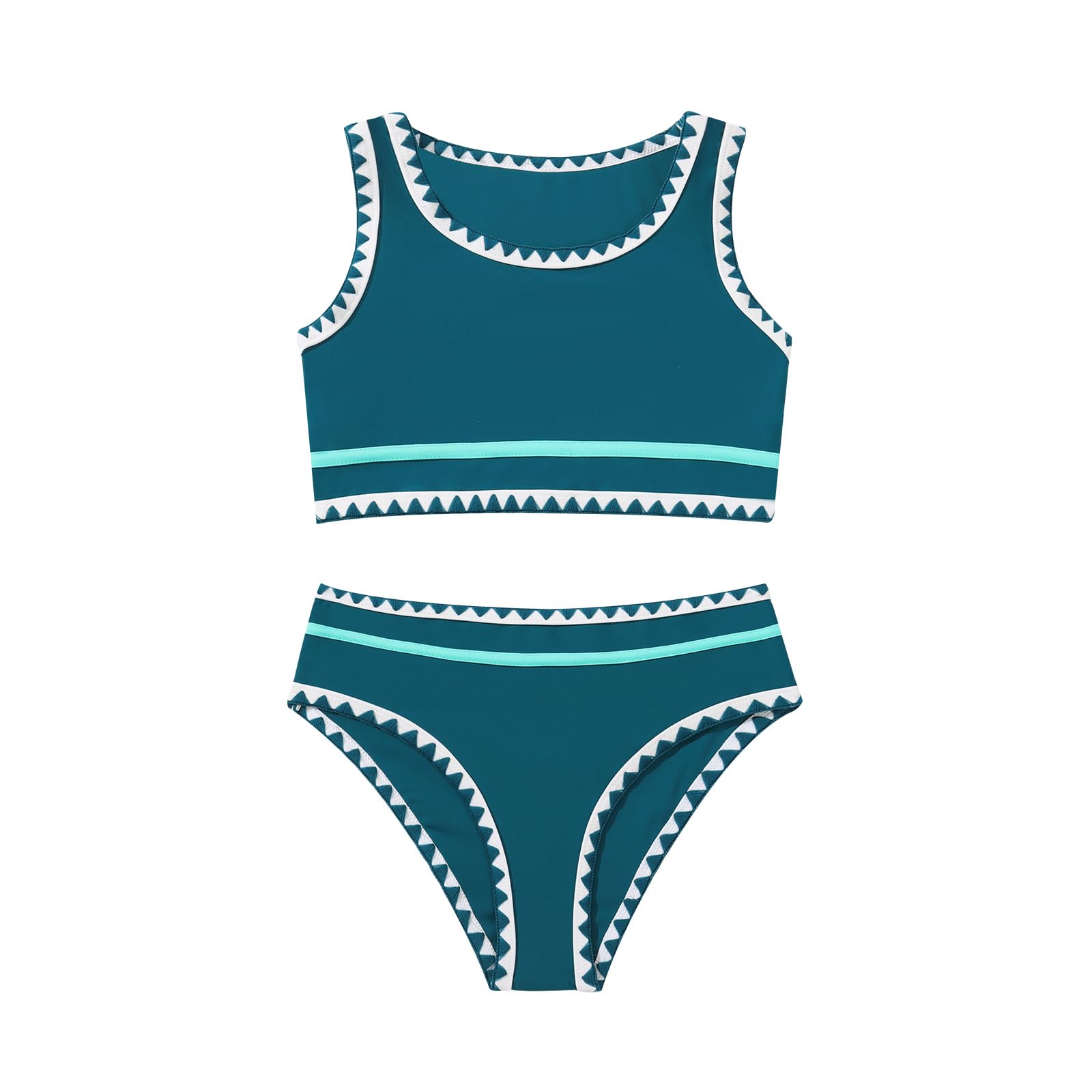 Girls Bathing Suit Toddler Swimsuits 2 Piece Bikini Sets Round Neck Colorful Lace Teen Girls Swimwear 3-14T