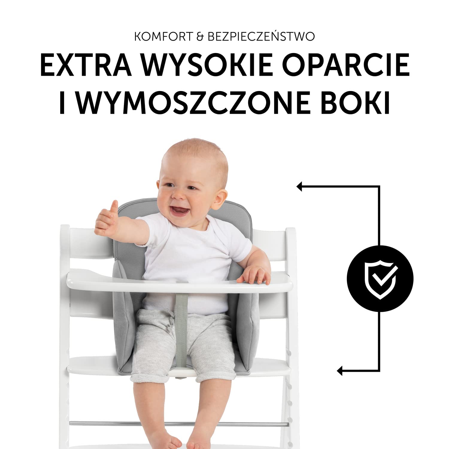 Hauck Alpha Cosy Comfort - Seat Reducer for 6 Months+ with Reinforced Side Paddings and Extra-High Backrest, Stretch Fabric, Compatible with All Alpha+ Wooden Grow-Along Highchairs - Grey