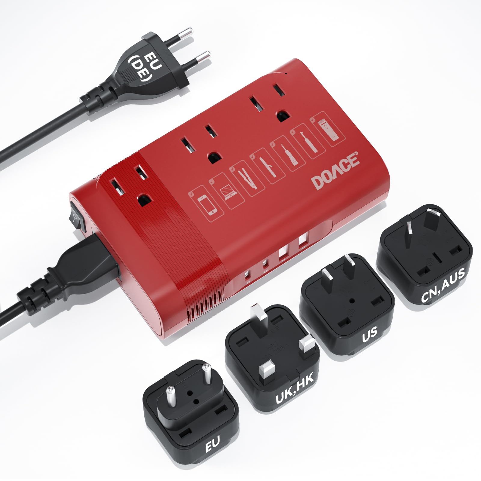 DOACE 350W Voltage Converter, Ai 220V to 110V Converter and 50Hz to 60Hz Transformer, Power Convert Adapter Combo US to AU, UK, European Travel Plug Adapter for Hair Straightener Laptop Cell Phone