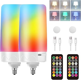 Rechargeable Light Bulbs for Non-Hardwired Fixtures, Battery Backup Bulb for Sconces and Lamps with Remote Timer, 3 Color Temps 9 RGB, Dimmer, Magnetic, E12 (05-E12-S)