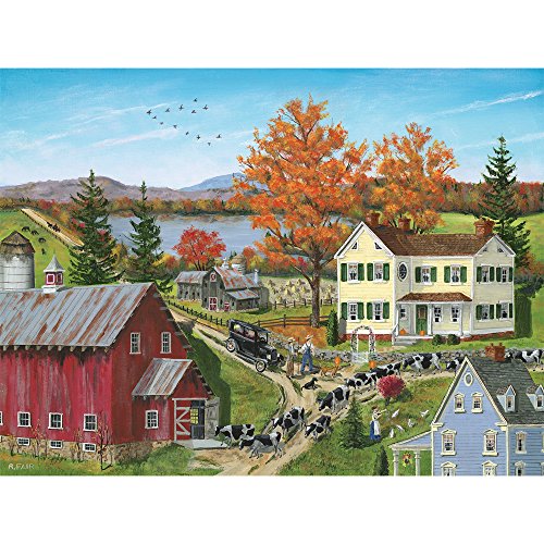 Bits and Pieces - 500 Piece Jigsaw Puzzle for Adults - A Time to Talk - 500 pc Herding Cows into The Barn Jigsaw by Artist Bob Fair