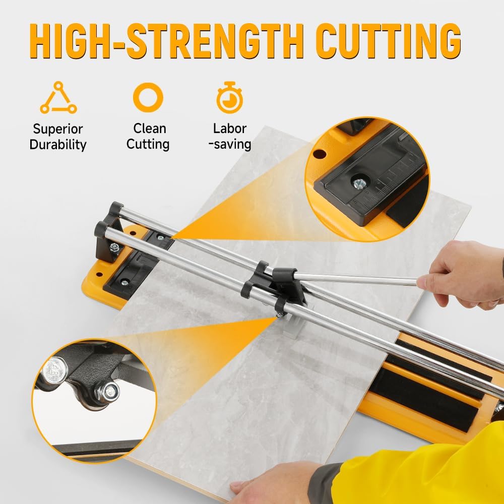 Hoteche 16-Inch Manual Tile Cutter Professional Porcelain Ceramic Tile Cutter with Tungsten Carbide Scoring Wheel and Chrome Plated Solid Rails