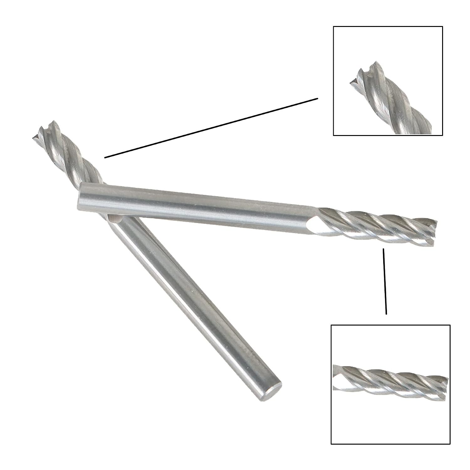 5Pcs Helix Carbide Square End Mill, 4 Flutes 1/8" CNC Spiral Router Bits Fit for for Aluminum and Non-Ferrous Metal Roughing and Finishing (1.5" Overall Length)