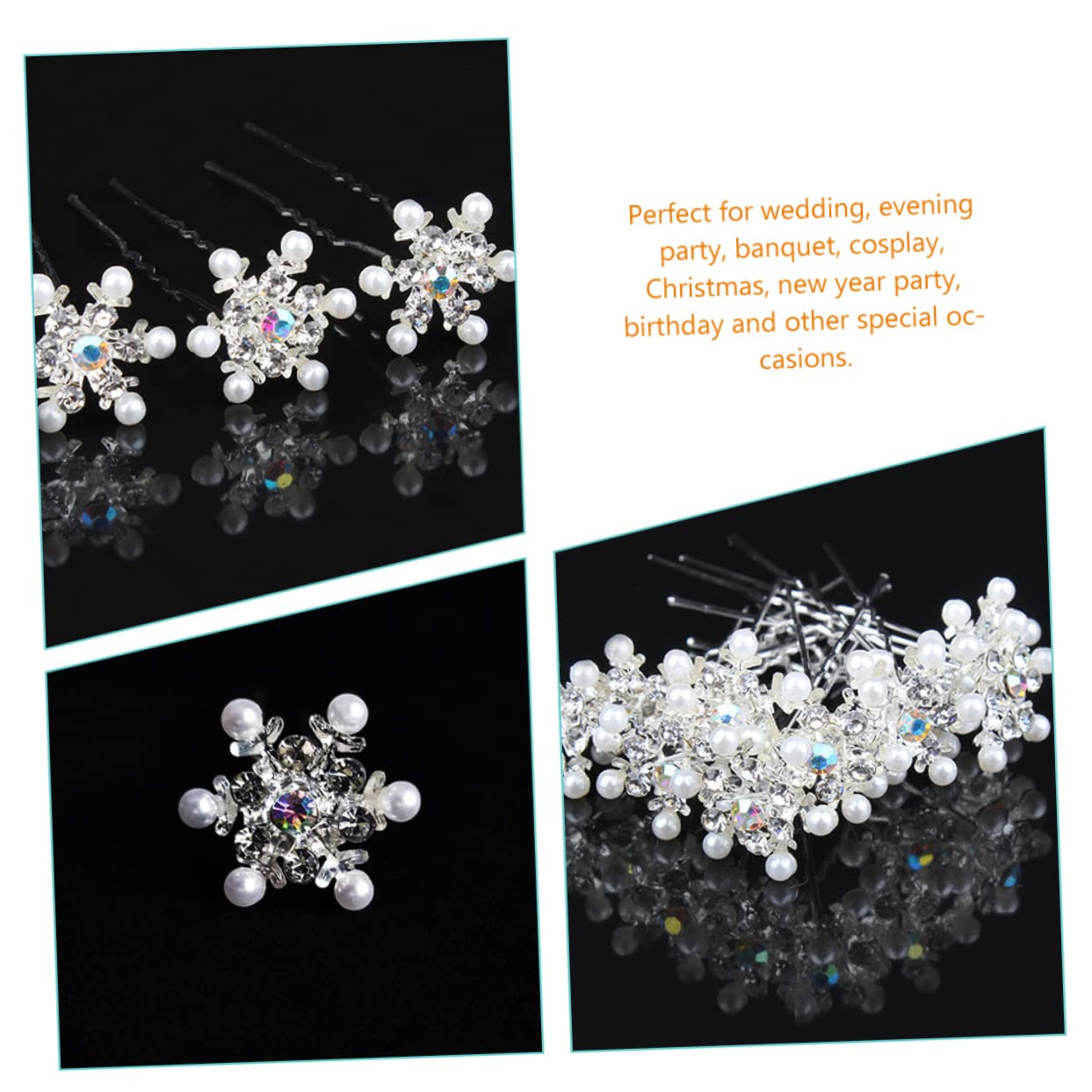Housoutil 50 Pcs horquilla de pelo de de nieve cabello rosa accesorios para el cabello de mujer horquillas de diamantes de imitación pasador de pelo de la boda pasador de pelo nupcial
