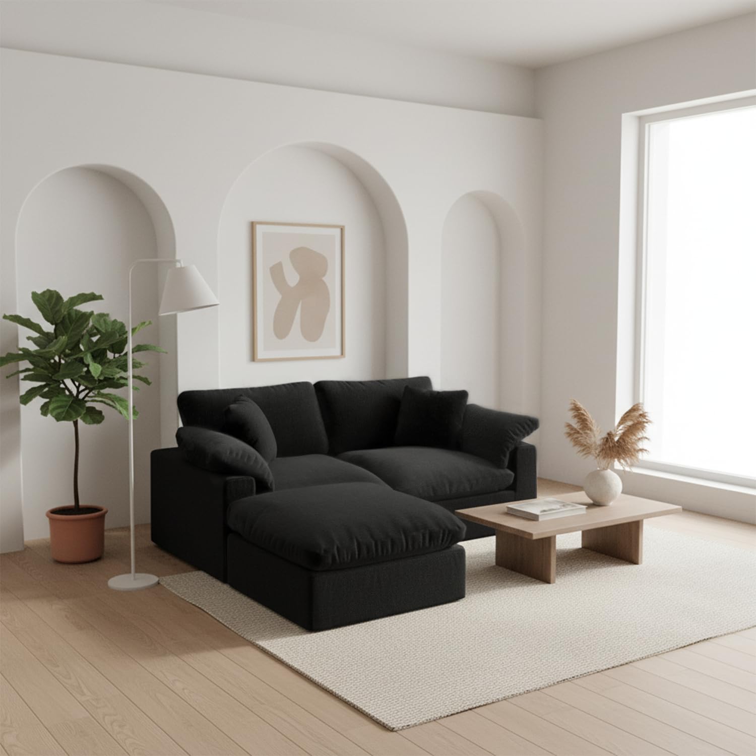 L-Shaped Modular Cloud Sectional Sofa, 2-Seater with Chaise,Modern Down Filled Detachable Couch for Living Room, Office &amp; Small Apartment,Black