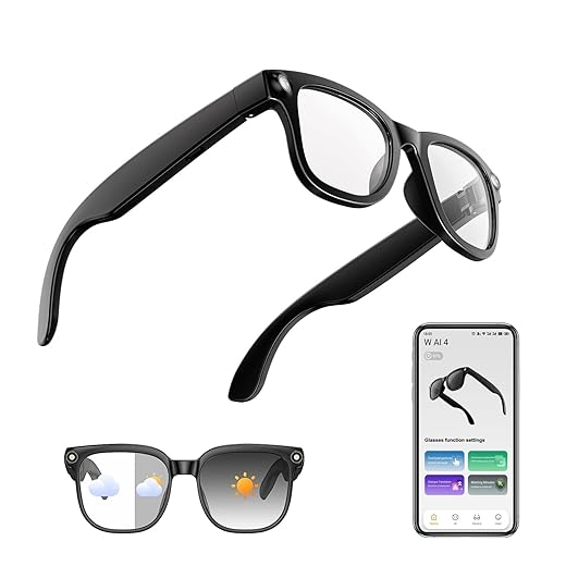 AI Smart Glasses for Men and Women, Bluetooth Glasses with ChatGPT AI Assistant, Real-Time Translation, Meeting Transcription, Open-Ear Audio & Hands-Free Calling, Flashlight, Photochromic Lens