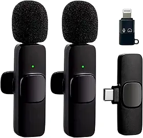 Microfone Lapela Sem Fio Bluetooth - Kit com 2 Microfonones | Redução de Ruído - 10h de Uso - Compatível com iPhone e Android | Linha Premium A'Gold | Ideal para Gravar Vídeos e Podcasts