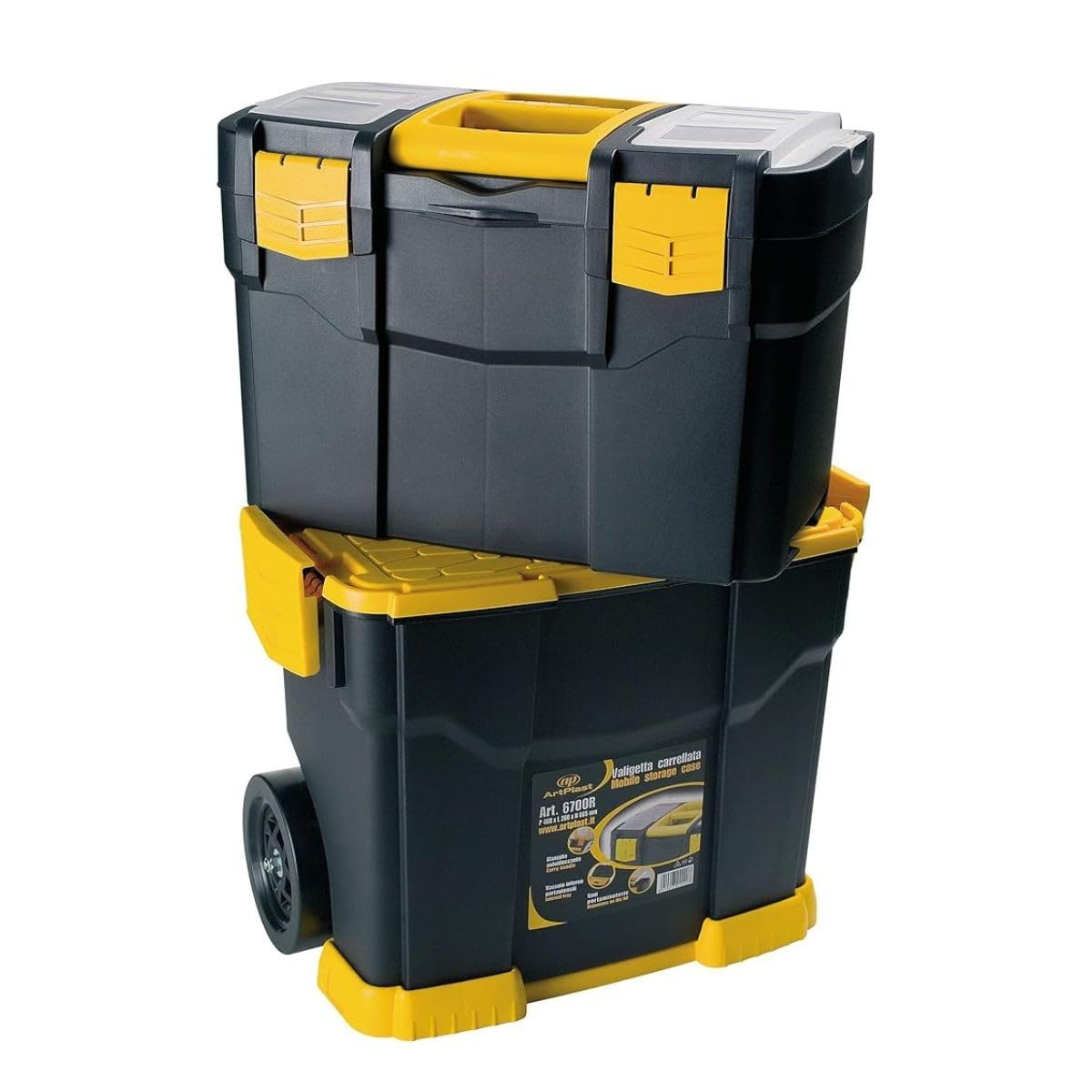 INTEC - Serva per attrezzi mobile - 2 scomparti modulabili Cassetta degli attrezzi 2 ruote carico 70 kg Trolley
