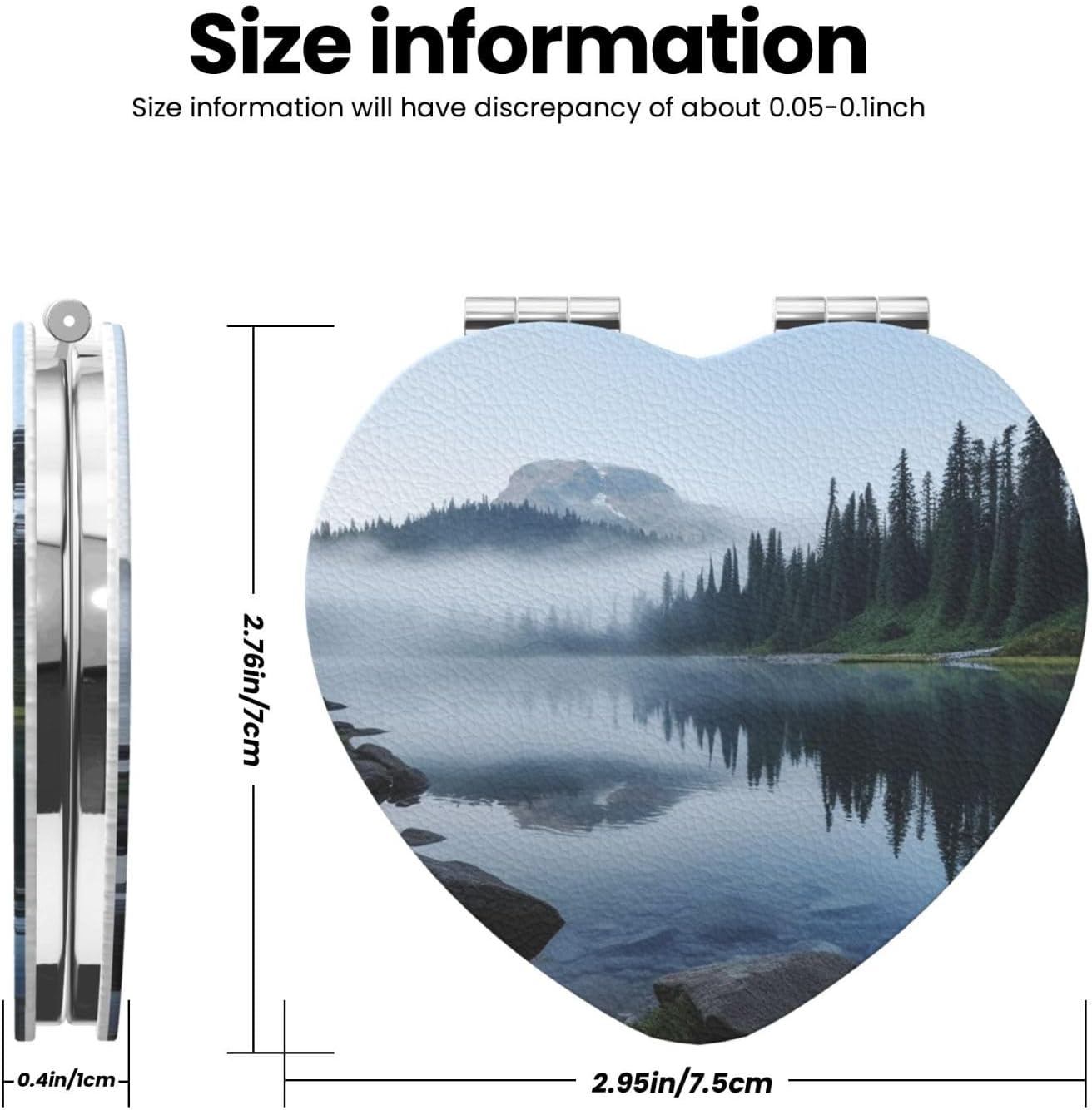 Foggy Lake by Mount Rainier Compact Mirror for Purse, Double-Sided 2X/1X Magnifying Mirror for Women Men, Travel Makeup Mirror for Handbag, Handheld Vanity Mirror for Gift image 3