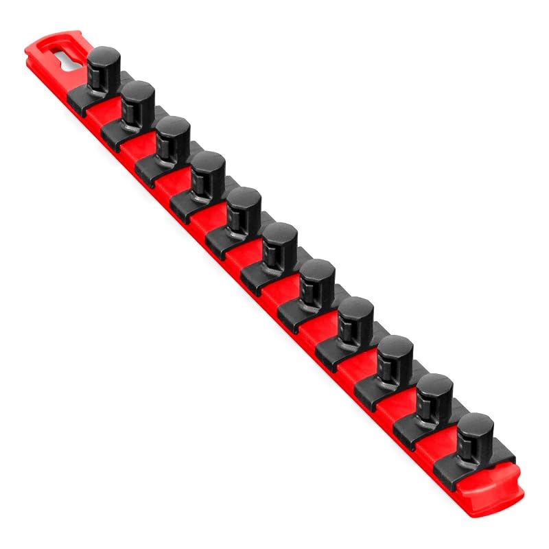 Organizador de soquetes Ernst Manufacturing vermelho com 11 clipes Twist Lock para encaixe de 1/2 pol., 33 cm (8416-Red-1/2)