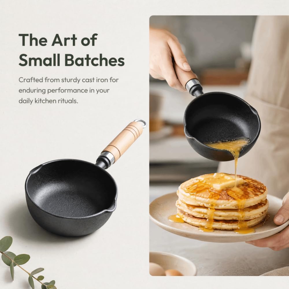 Cast Iron Butter Warmer Pot, 4.33 x 1.57 in Mini Oil Heating Pan with Deep Sides for Melting Butter and Frying Eggs