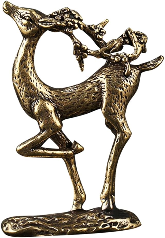 Miniatura 9 de PRETYZOOM 4 figuras coleccionables de alce de latón, figuras de ciervos de pie, figuras de alce de cobre, decoración de ciervos de mesa, decoración