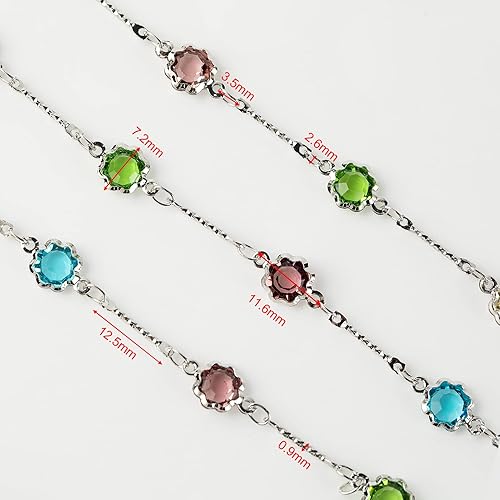 Miniatura 3 de Cadenas de 16.4 pies de diamantes de imitación multicolor a granel, cadena de latón chapado en plata para hacer joyas con anillos abiertos y cierres