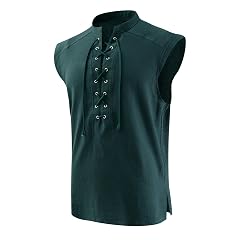 Mens Medieval Pirate Lace-up Sleeveless Shirt Renaissance Viking Stand Collar Top Steampunk Gothic Costume Tunic