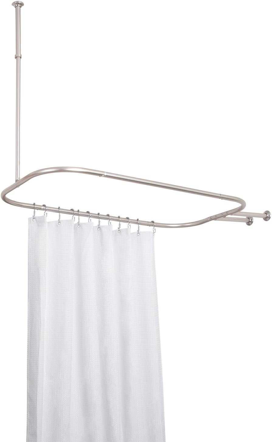 26 x 54 in. Aluminum Hoop Shower Rod with Ceiling Support for Clawfoot Tub, Satin Nickel