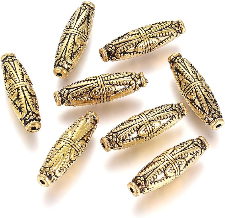 Cheriswelry 50pcs 14mm Flat Round with Lotus Tibetan Style Alloy Beads Vintage Matte Gold Metal Loose Spacer Beads Charms Real 18K Gold Plated for DIY Craft Bracelet Necklace Jewelry Making