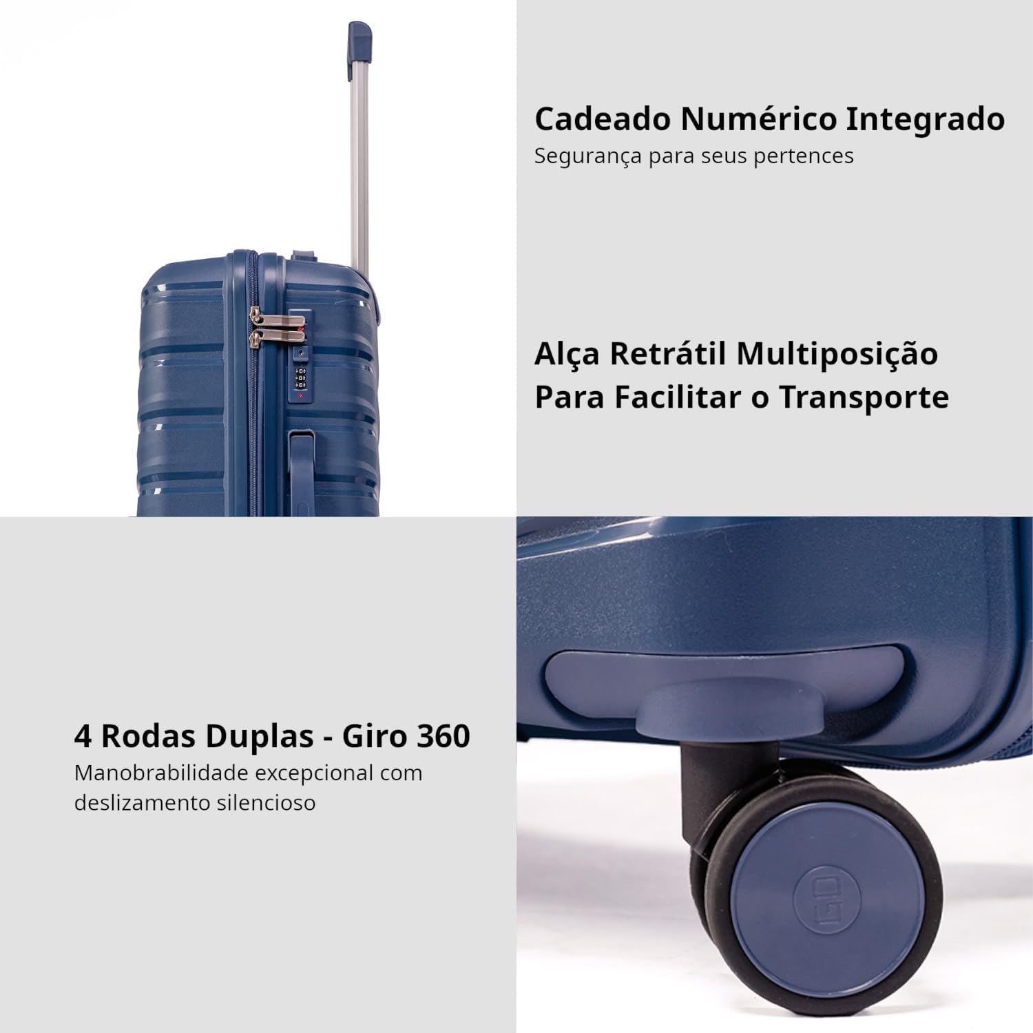 Mala De Viagem Média 23Kg Polipropileno Rodas Duplas 360 Fibra Rígida Leve Resistente Tamanho M Para Despachar (AZUL, médio) Mala De Viagem Média 23Kg Polipropileno Rodas Duplas 360 Fibra Rígida Leve Resistente Tamanho M Para Despachar (AZUL, médio)