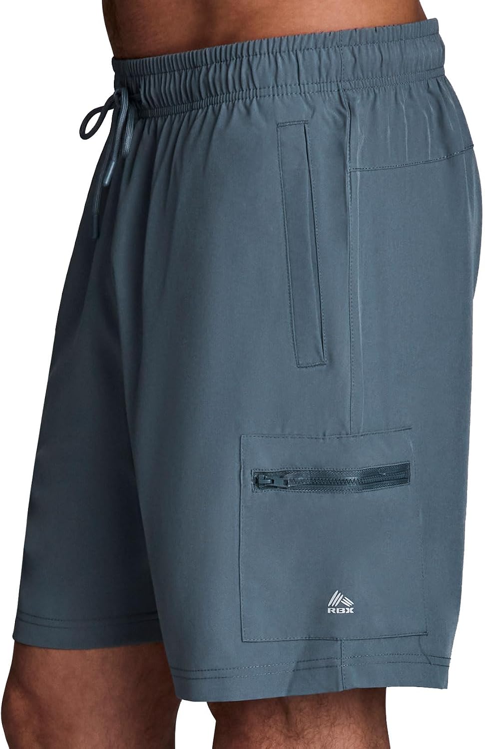 RBX Active Cargo-Style Workout Shorts for Men, Woven Gym Basketball Shorts with Drawstring Waistband, Zipper Pocket