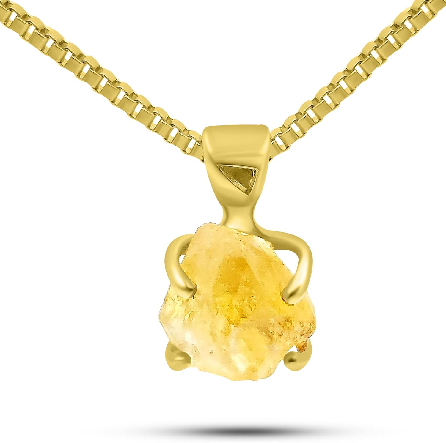 Genuine Raw pendant chain necklace, with 925 sterling silver yellow gold plated, real rough birthstone gift for her and him, Uniquelan Jewelry
