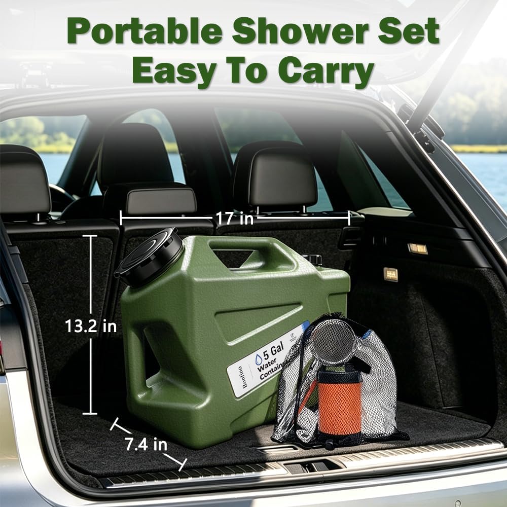 Portable Camping Shower with 5 Gallon Water Jug | 6000mAh Rechargeable Electric Pump, Heavy Duty Outdoor Handheld Showerhead for Camping, Hiking, Beach, Travel, Pet Bathing