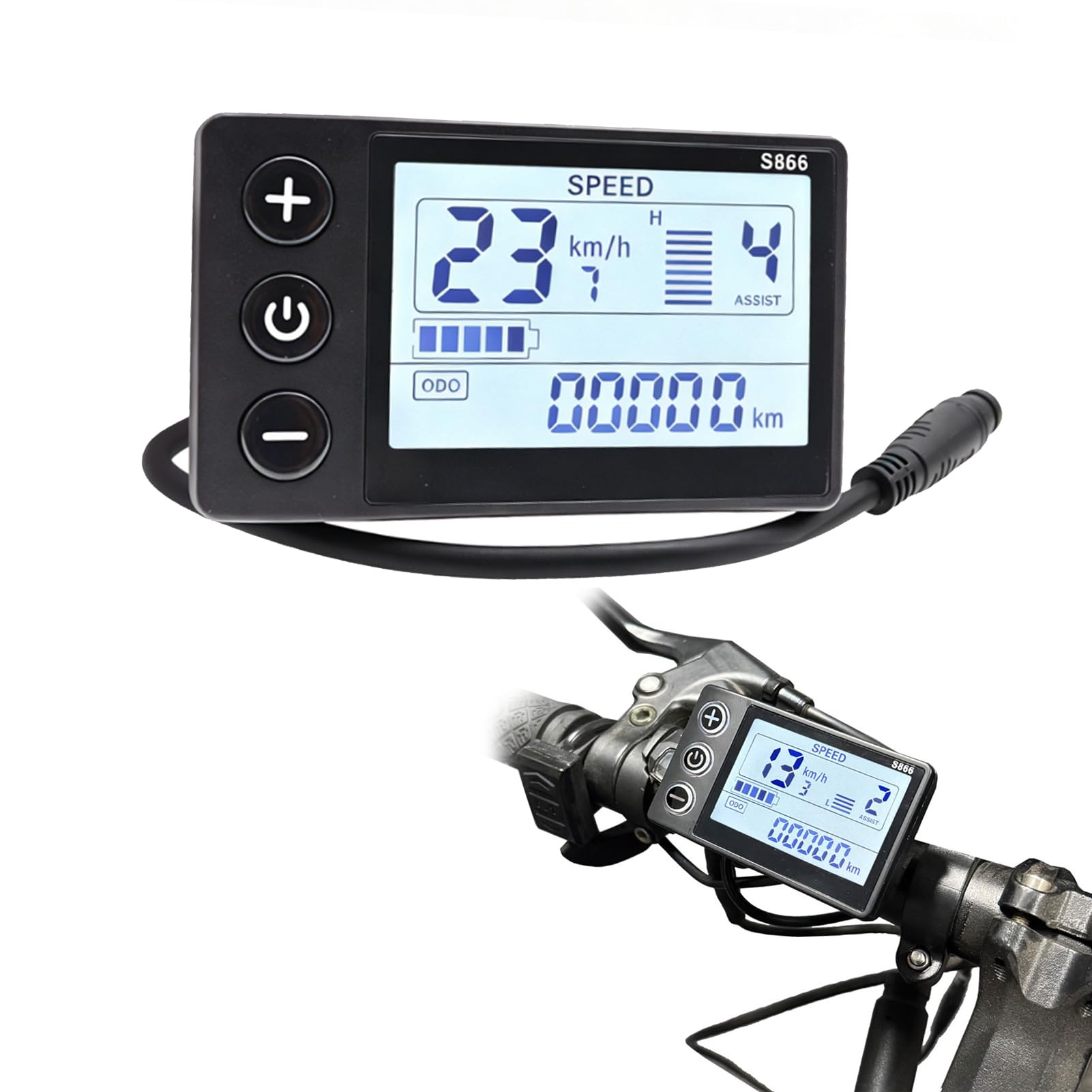 LICAEVEY Misuratore Display LCD per Bici Elettrica S866, Pannello di Controllo Contor Impermeabile a 6 Pin per Modifica Scooter, Computer di Guida Intelligente con velocità e Chilometraggio