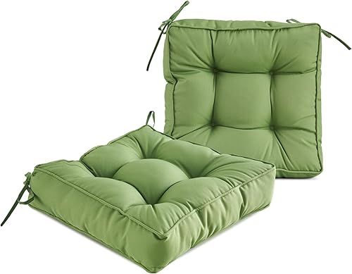 Miniatura 1 de ARTPLAN Cojín de asiento para exteriores, cojín cuadrado grueso para silla de mimbre de patio con lazo, juego de 2, 19 x 19 x 5 pulgadas, azul marino