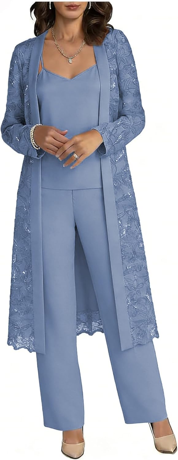 3 Piece Mother of The Bride Pant Suits for Wedding Guest - Dressy Formal Evening Cocktail Party Outfits Set with Jacket