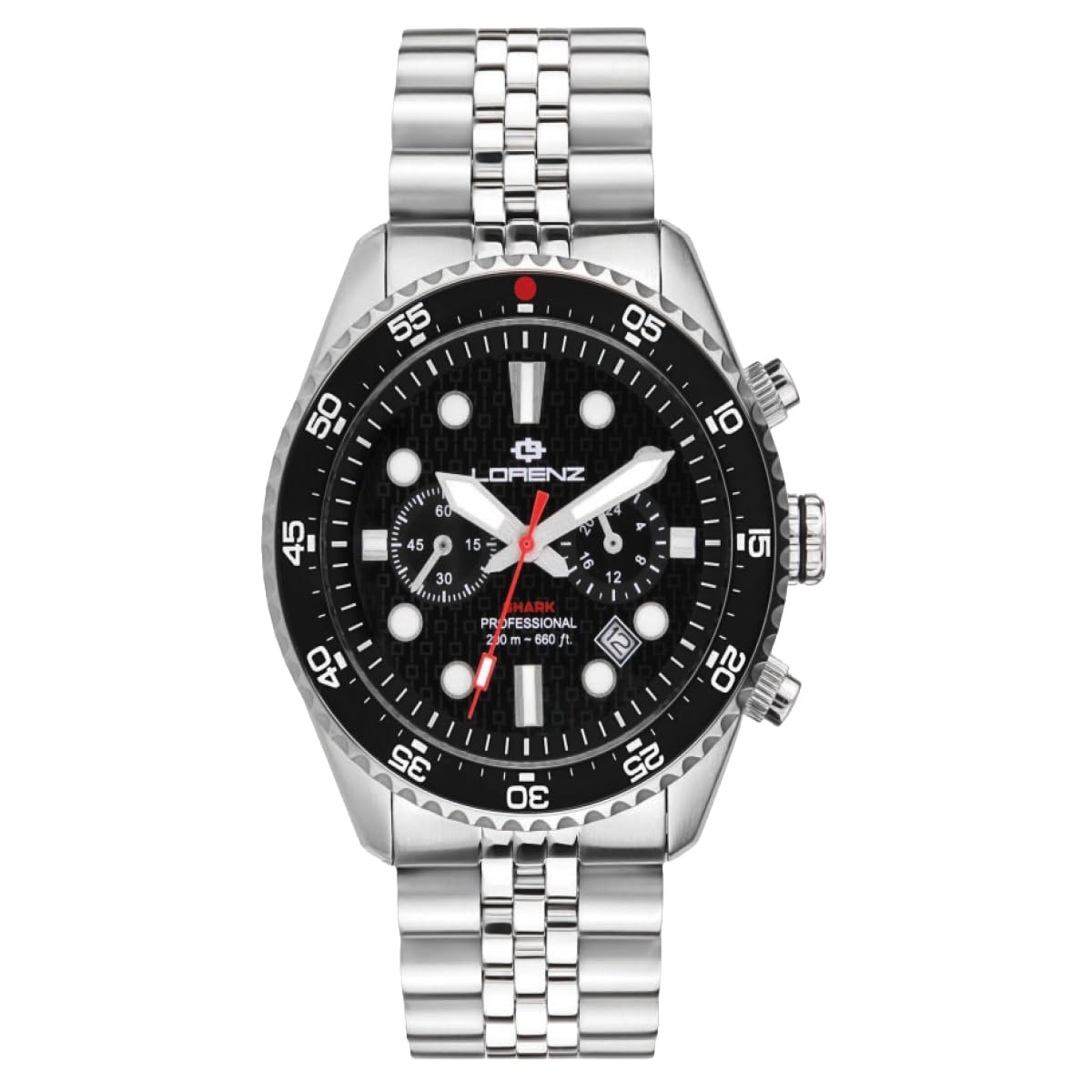 Lorenz Shark V Chrono 030285AA - Cronografo Sportivo da uomo - Orologio al quarzo con cinturino in Acciaio - Subacqueo Professionale Fino a 200 metri - Box con cinturino in gomma omaggio