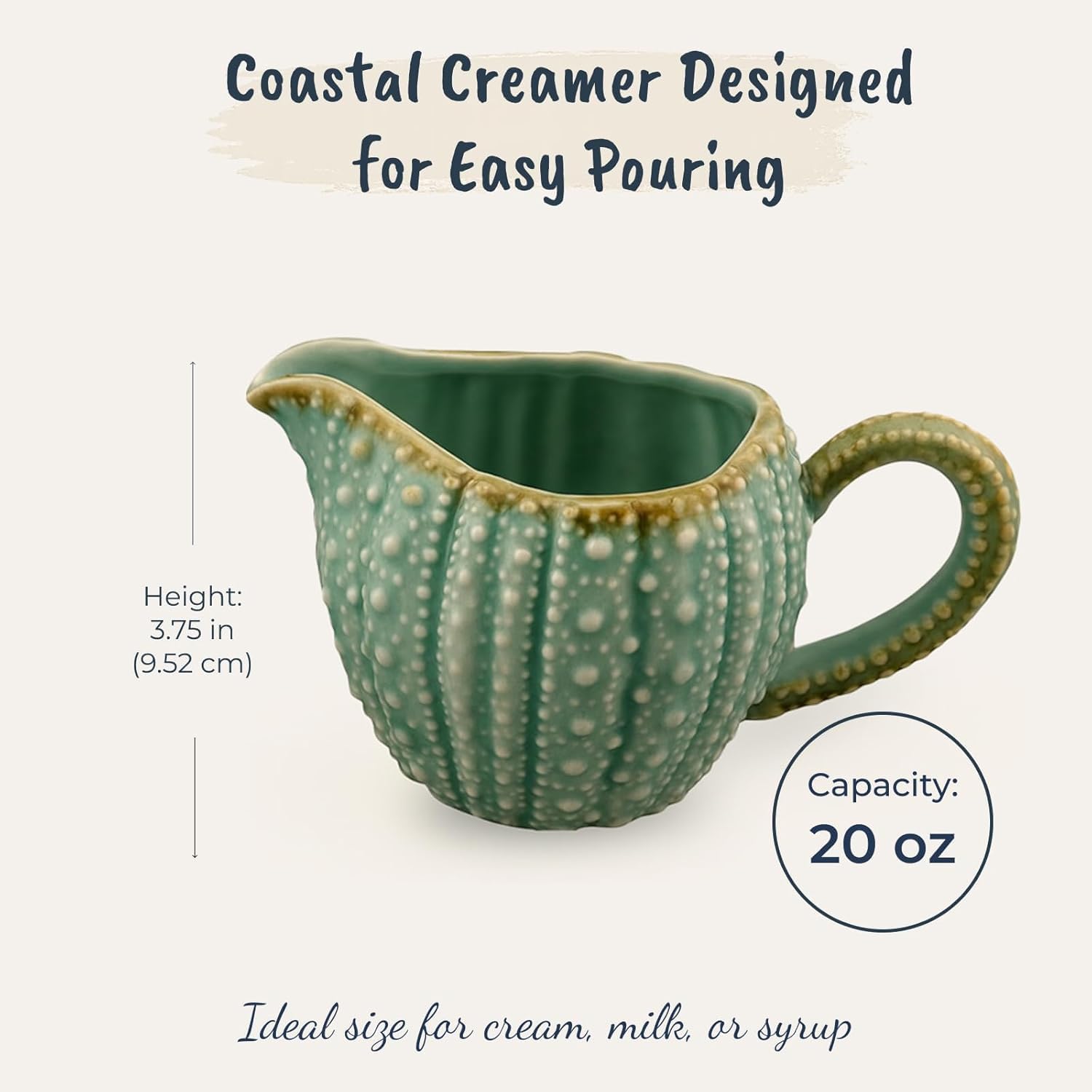 Blue Sky Clayworks Sea Urchin Creamer and Sugar Bowl Set, Turquoise, 3.75" H, 2-Piece