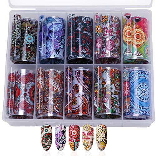 10 Rolls Mandala Blume Flower Nail Art Foil Sticker, Mwoot Nail Transfer Aufkleber Sternenhimmel Nail Wraps Transfer… – Bild 3