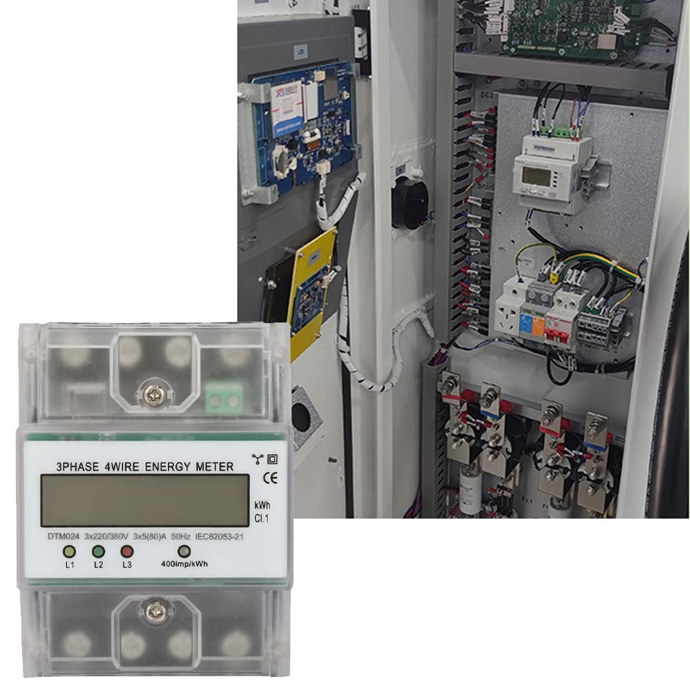 Medidor de Energía Trifásico, 220V/380V 5-80A Contador Eléctrico LCD Medidor de Electricidad Trifásico, Contador de Electricidad 3 Fases 4 Hilos, Contador de Corriente Alterna de MedicióN de Potencia
